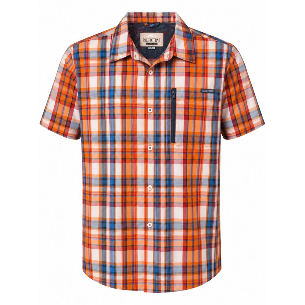 Pacific Trail Men's 2XL Plaid Short Sleeve Button Up Shirt Zip Pocket